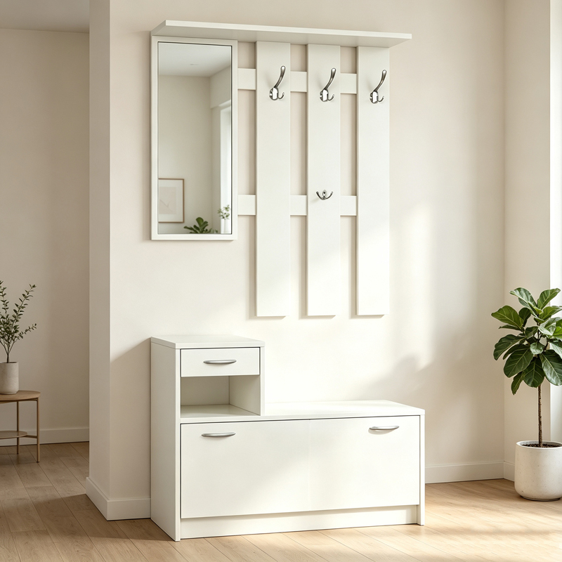 Έπιπλο εισόδου Jentia pakoworld με καθρέπτη λευκό MDF 100x24x186εκ Έπιπλο εισόδου Jentia με καθρέπτη λευκό MDF 100x24x186εκ - Image 1