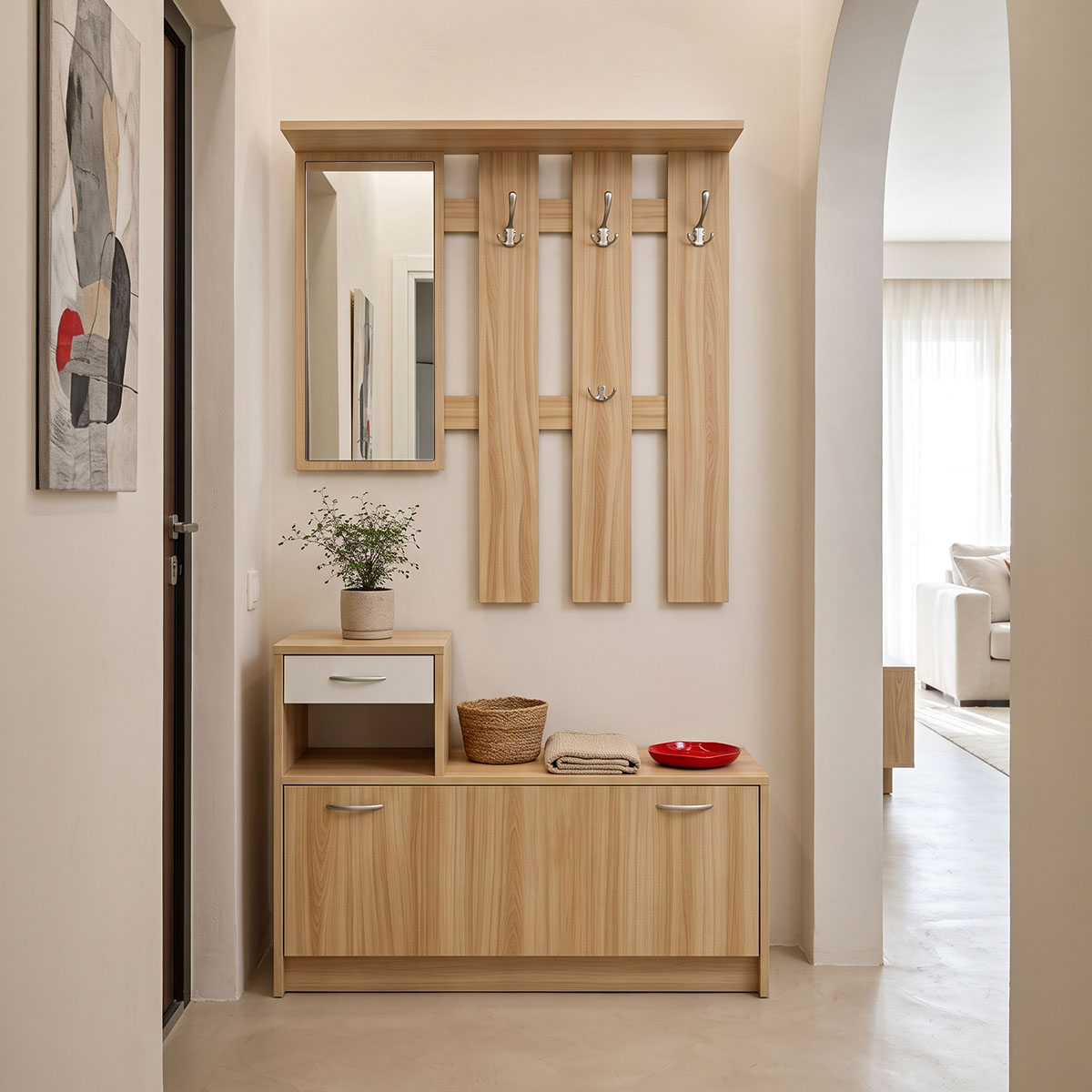 Έπιπλο εισόδου Jentia pakoworld με καθρέπτη sonoma με λευκό MDF 100x24x186εκ Έπιπλο εισόδου Jentia με καθρέπτη sonoma με λευκό MDF 100x24x186εκ - Image 1