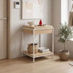 Κονσόλα Odar με αποθηκευτικό χώρο sonoma MDF με λευκό μέταλλο 63x63x80εκ