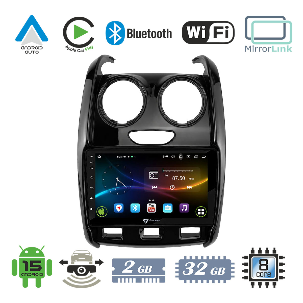 43eaa20339410880_20261002122511 VenCore 3236-10007-0430B - Οθόνη Multimedia Android 15 9" 9109A MTK6762 Octa-Core 2GB/32GB IPS με Πρόσοψη, CarPlay, Android Auto και Υποστήριξη Κάμερας Οπισθοπορείας AHD για Dacia Duster 2014-2018 – Μαύρη - Image 1