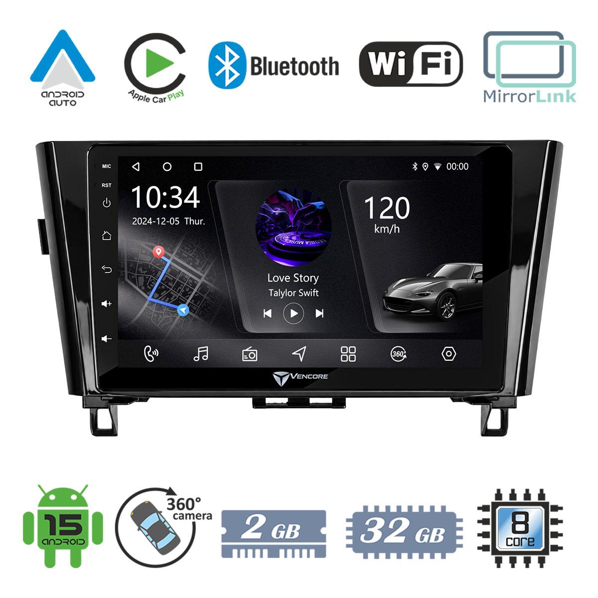 58098b35e631c260_20261001144019 VenCore 3236-10006-0328B - Οθόνη Multimedia Android 15 10.1" PX5S Octa-Core 2GB/32GB IPS με Πρόσοψη, CarPlay, Android Auto και Υποστήριξη Κάμερας 360° για Nissan Qashqai 2014-2021 – Μαύρη - Image 1