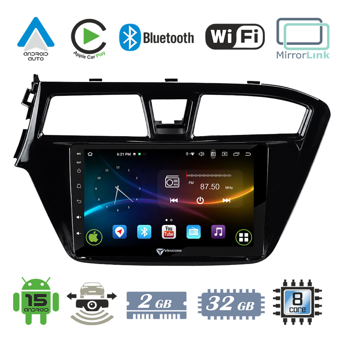abe43a5e19b24827_20261006150007 VenCore 3236-10007-0508B - Οθόνη Multimedia Android 15 9" 9109A MTK6762 Octa-Core 2GB/32GB IPS με Πρόσοψη, CarPlay, Android Auto και Υποστήριξη Κάμερας Οπισθοπορείας AHD για Hyundai i20 2014-2018 – Μαύρη - Image 1