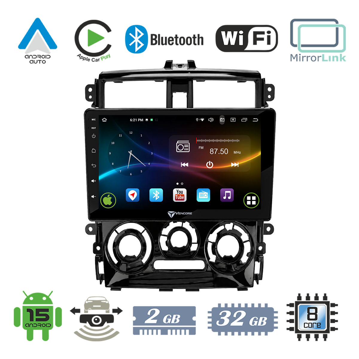 b0505be9cde00810_20261002120155 VenCore 3236-10007-0412B - Οθόνη Multimedia Android 15 9" 9109A MTK6762 Octa-Core 2GB/32GB IPS με Πρόσοψη, CarPlay, Android Auto και Υποστήριξη Κάμερας Οπισθοπορείας AHD για Mitsubishi Colt 2013-2023 – Μαύρη - Image 1