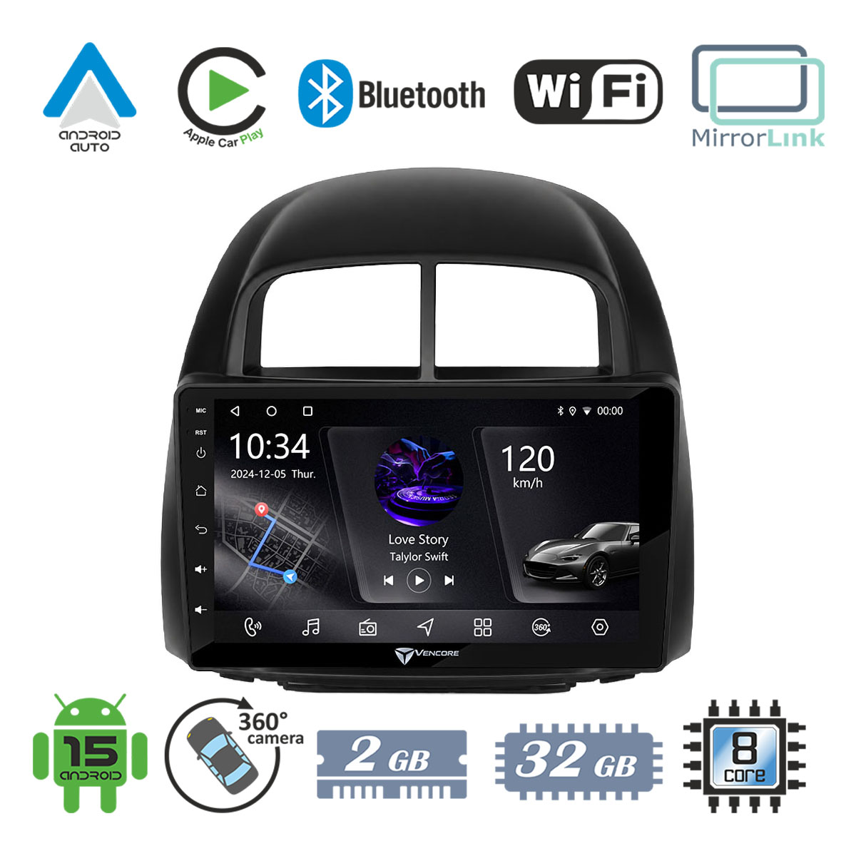 fa1f7af4085238eb_20261008114936 VenCore 3236-10006-0527B1 - Οθόνη Multimedia Android 15 10.1" PX5S Octa-Core 2GB/32GB IPS με Πρόσοψη, CarPlay, Android Auto και Υποστήριξη Κάμερας 360° για Subaru Justy 2008-2010 – Μαύρη - Image 1
